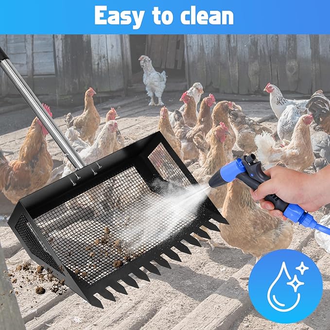 15 Inch Extra Large Chicken Poop Scooper Adjustable Scooper with Ergonomic Grip Sifting Litter Shovel Chicken Coop Scoop