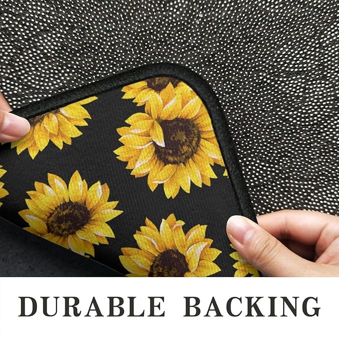 Roszwtit Farmhouse Kitchen Rugs and Mats, Black Sunflowers Door Mat, Seasonal Washable Non-Slip Floor Mats for Home Kitchen Decor 30x17 Inch