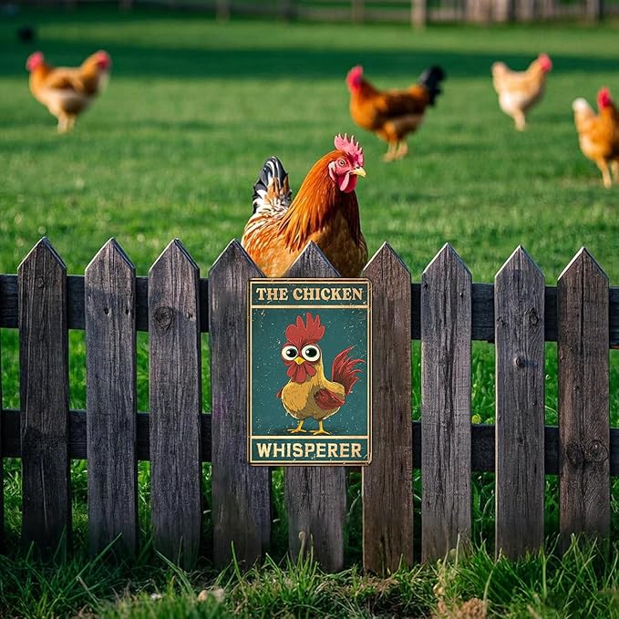 KIYOYO Funny The Chicken Whisperer Metal Sign Vintage Chicken Tin Sign Metal Poster Home Kitchen Farm Coffee Office Country Chicken Coop Poster Wall Decor 12x8 Inch