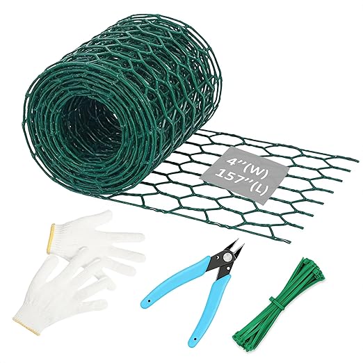 Floral Chicken Wire for Craft - Heavy Duty Galvanized Hexagonal Wire Netting for Garden, Floral Arrangements, Crafts, 4 inch(H) x 158 ft(L), with Gloves, Cable tie, Plier