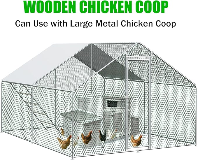 Chicken Coop, 58" Wooden Chicken Coop with 2 Sides Large Nesting Boxes for 4-6 Chickens, Poultry Hutch Rabbit Cage with No-Slip Ramp & Pull-Out Tray for Outdoor Farm Yard (White Grey)