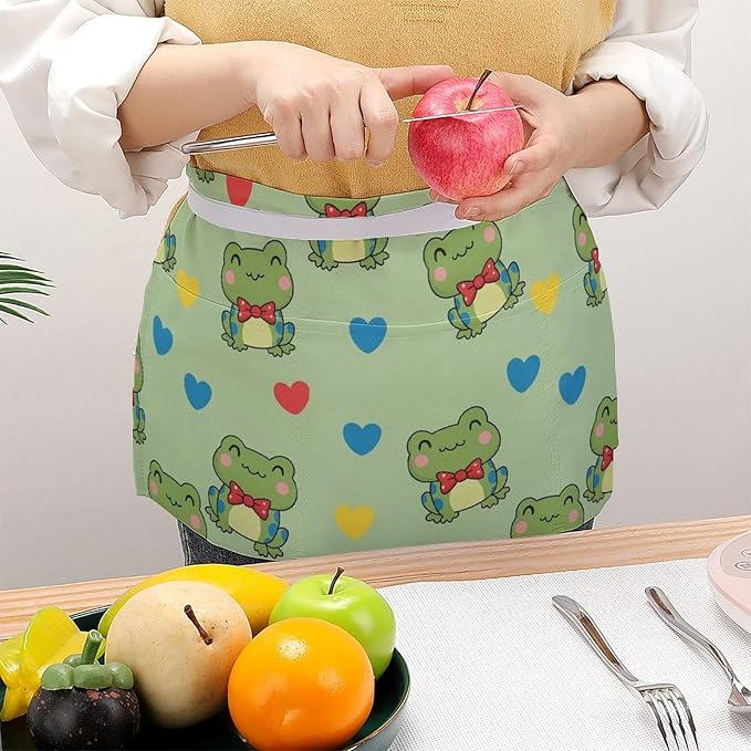 Server Waist Aprons Waitress Unisex Chef Works Half Apron with 3 Pockets