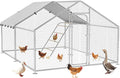 Large Metal Chicken Coop with Waterproof and UV-Resistant Cover,Chicken Run Outdoor Walk-in Cage Rabbit Duck Hen House for Yard Farm Use Spire Roof(10’ W x 10’ L x 6.5’ H)
