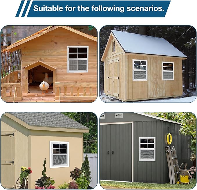 Yuzzy Shed Windows 2 Pack, Chicken Coop Windows 30" x 36" with Tempered Glass and Fiberglass Screen, Flush Mounted Small Window for Shed, Barns, Playhouse, Household, Garage (White)