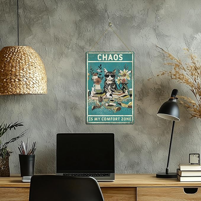 Vintage Green Cat Decor Metal tin signs, 8x12 Funny Cat Lover's Art for Living Room,Office,Shop,Room,Unique Home Decor Gift