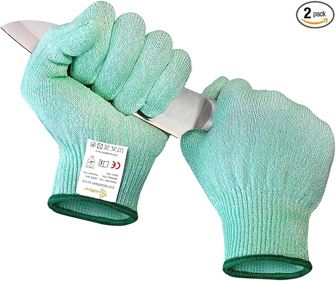 Evridwear Cut Resistant Gloves Food Grade Level 5 Kitchen Safety Protection (Small, Green)