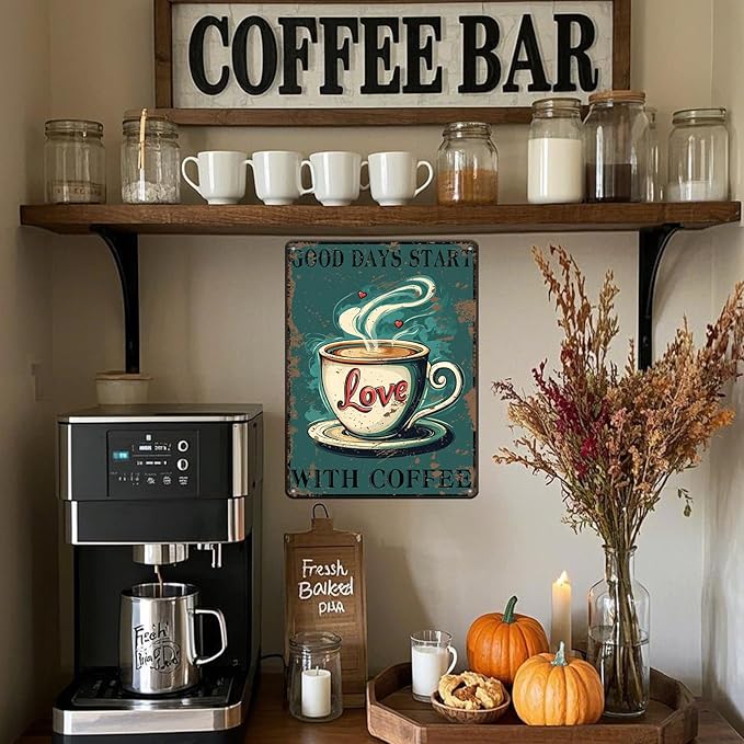 Funny Coffee Metal Tin Signs Good Days Start With Coffee Vintage Wall Decoration Poster For Home Kitchen 12x16 Inch