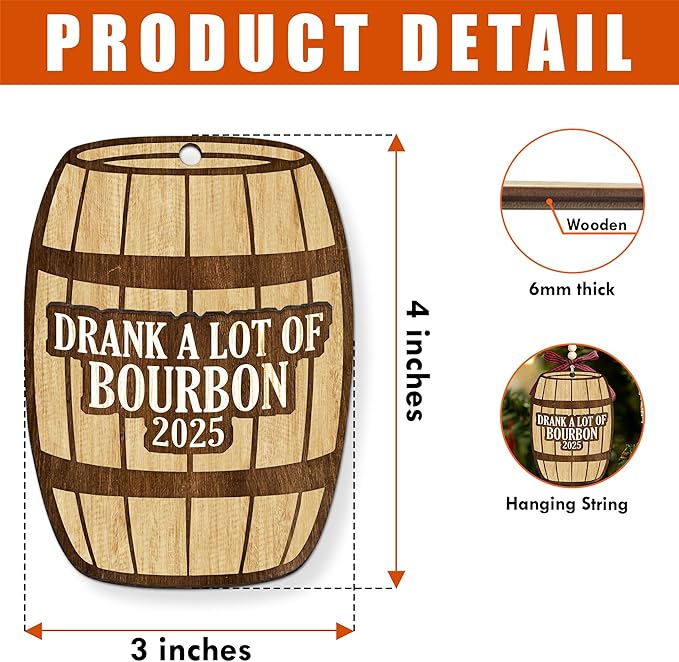 Bourbon Ornament - Bourbon Gifts for Men, Women, Wine Lovers - Wine Ornaments for Christmas Tree - Whiskey Wooden Christmas Ornament