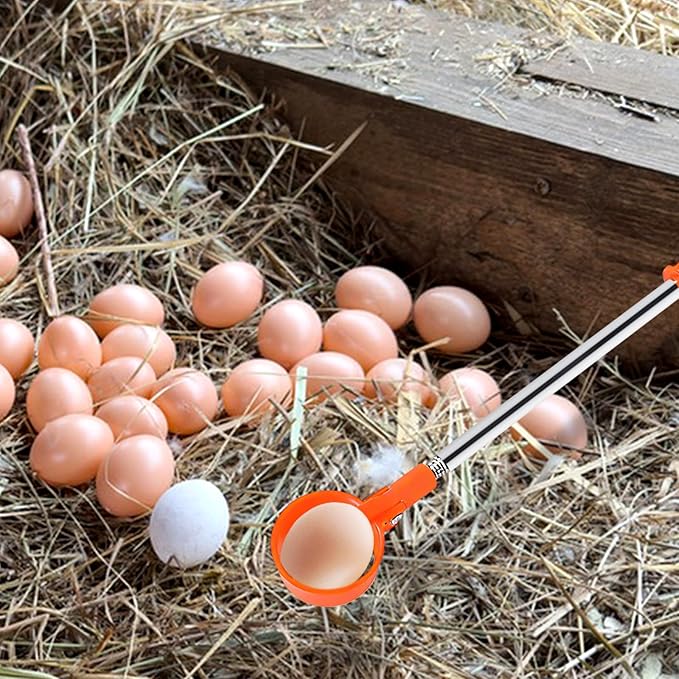 Egg Grabber for Chicken Eggs – Extendable Stainless Steel Egg Picker Tool with Non-Slip Handle,195cm/76.8inch Egg Scooper Tool for Chicken coop, Poultry Nest, and Farm Use
