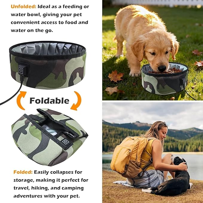 3L Heated Water Bowl for Pets -USB Powered, Foldable, Waterproof for Dogs, Cats, Squirrels, Rabbits, Chickens, and Bird - 3L Capacity – Winter Outdoor Use – Keeps Water from Freezing in Snowy Weather