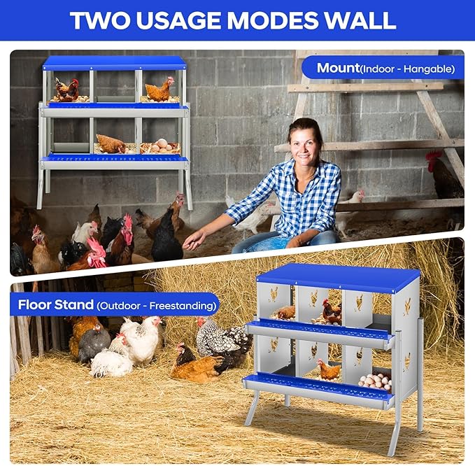 Chicken Nesting Box, 6/8/10 Compartment Metal Nesting Box,Wall Mount Chicken Nesting Boxes for Laying Eggs,Easy Egg Collection,6 Room Nest Boxes for Chickens