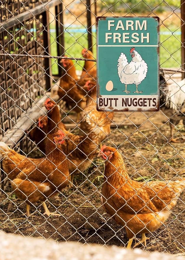 Farm Fresh Butt Nuggets Metal Tin Sign Vintage Chicken Coop Metal Sign Rustic Farmhouse Decor for Kitchen Outdoor Charming Wall Plaque for Home Garden 8x12 Inch