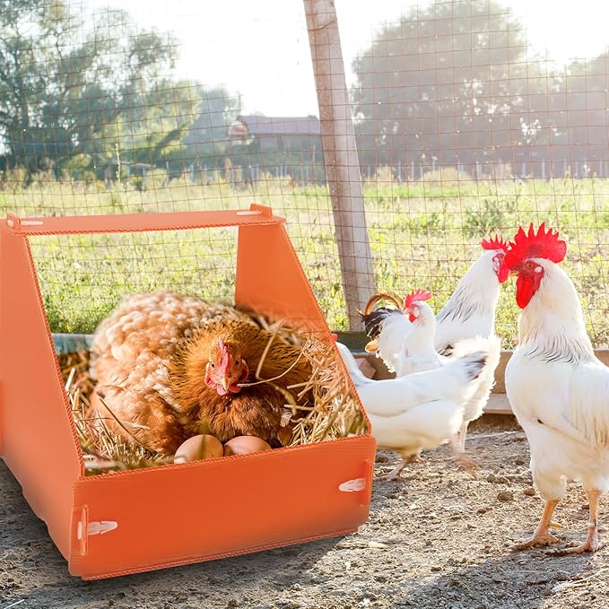 Touri 3 Pack Durable Chicken Nesting Boxes for Laying Eggs for Hens Ducks and Poultry, Orange