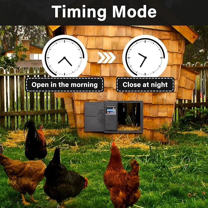 Automatic Chicken Coop Door Large Size Coop Door with Timer and LCD Display Battery Powered Anti-Pinch Function Electric Auto Chicken Doors Waterproof - Black