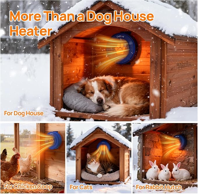 500W Dog House Heater with Thermostat, 24H Timer & Smart 40-115°F Adjustable Pet House Heater, 9.8FT Chew-Proof Cord, Kennel Heaters, Chicken Coop Heaters, Cat & Outdoor Animals