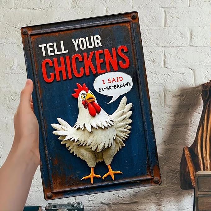 Chicken Retro Tin Sign Vintage Metal Poster Wall Art Chicken Decor for Coops Farms Yard Home Bar Cafe Garage or Office - Thoughtful Chicken Gift Idea