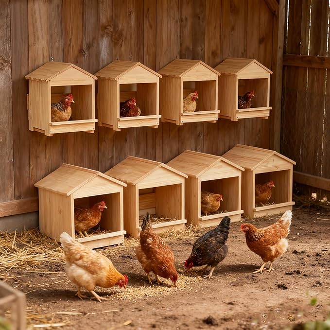 Wooden Chicken Nesting Box 3 Portable Chicken Coop with Detachable Ramp, Indoor/Outdoor Hen House for Egg Laying - Can be Wall-Mounted or Ground Use, Easy Clean Poultry Supplies for Backyard Farm