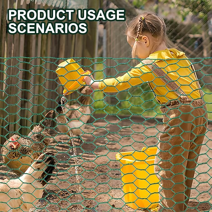 Green Floral Chicken Wire Mesh - 15.7 x 157 Inch Rustproof PVC Coated Hex Netting for Arrangements (0.6" Hex) Coated Netting Fence for Crafts Poultry, Garden
