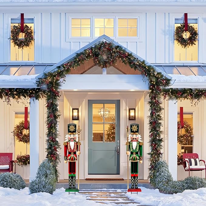 Christmas Decorations Outdoor, 2pcs Extra Large Vintage Nutcracker Yard Metal Signs Stakes, 48" Rustic Xmas Decor for Lawn Front Door Garden Home Farmhouse Patio Porch Outside Winter