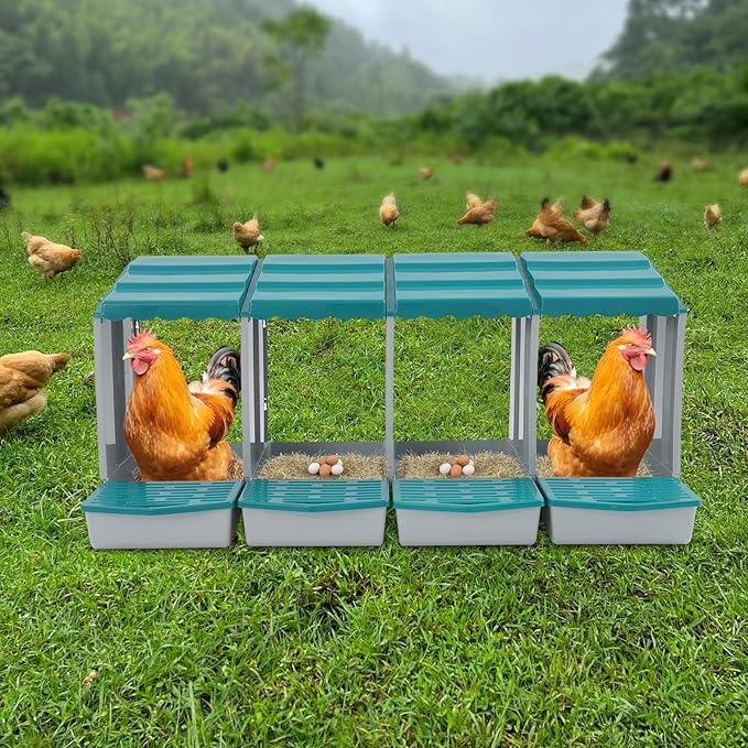 Chicken Nesting Boxes 4 Compartment PP Nesting Box with Inclined Nesting Boxes & Vented Holes Wall Mount Chicken Laying Boxes for Chicken Coop (Green)