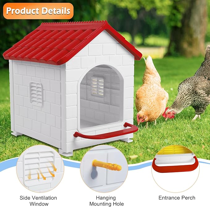 Nesting Boxes for Chicken, Plastic Single Compartment Chicken Nesting Box for Laying Eggs for Hens, Ducks and Poultry - Red
