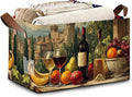 Vintage Red Wine Storage Baskets,Butterfly Plants Foldable Large Capacity Organizer Bins with Waterproof Lining and Leather Handles for Closet,Shelf,Bedroom 17x11.5x10Inch