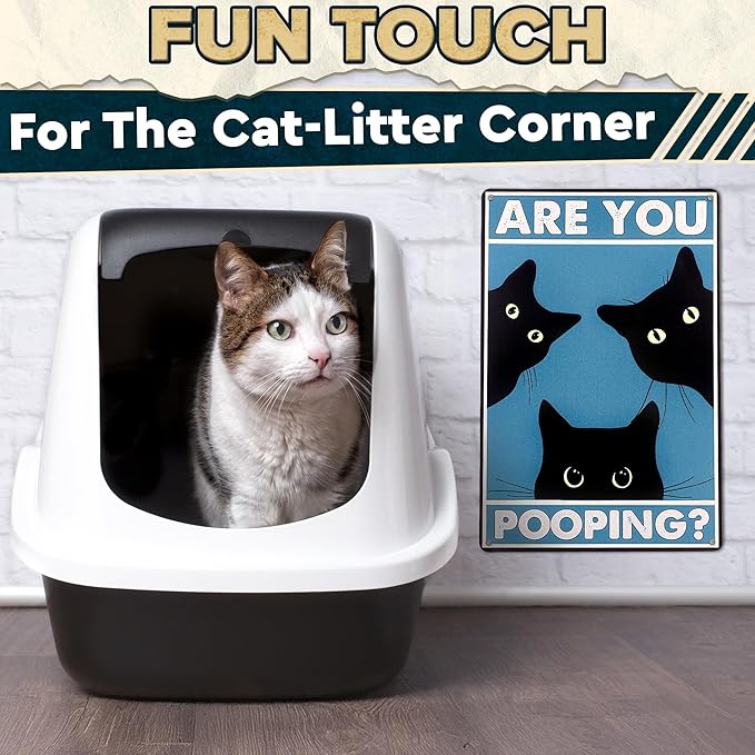 Are You Pooping Sign - Funny Cat Bathroom Sign with Anti-Rust Coating 12 x 8 Inch - Black Cat Decor for Home, Metal Wall Plaque for Toilet Decor, Cat Wall Art – Humorous Farmhouse Funny Bathroom Art