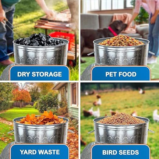 Plexon 31 Gallon Metal Trash Can and 20 Gallon Metal Trash Can with Lids Outdoor Garbage Cans Heavy Duty Galvanized Buckets with Lids for Garage Workshop Ash Storage Farmhouse, Bundle