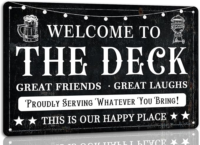 Generic Welcome to the Deck Deck Metal Tin Sign Backyard Accessories Decor Outdoor Vintage Metal Tin Signs Farmhouse Part Patio Porch Home Wall Decorations 8x12 Inches