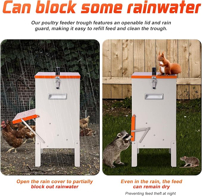 30lbs Automatic Chicken Feeder and Duck Feeder，Large Poultry Feeder for Chickens, Ducks, Geese, Pigeons, Dogs, Cats (Orange)