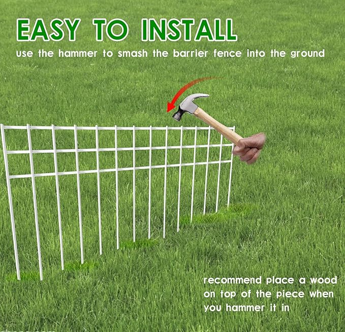 24x15-inch No Dig Animal Barrier Fence, 20 Pack White Dig Protective Fence with 2 inch Spike spacing, Dog/Rabbit/Groundhog Underground Defence, for Outdoor Garden Patio