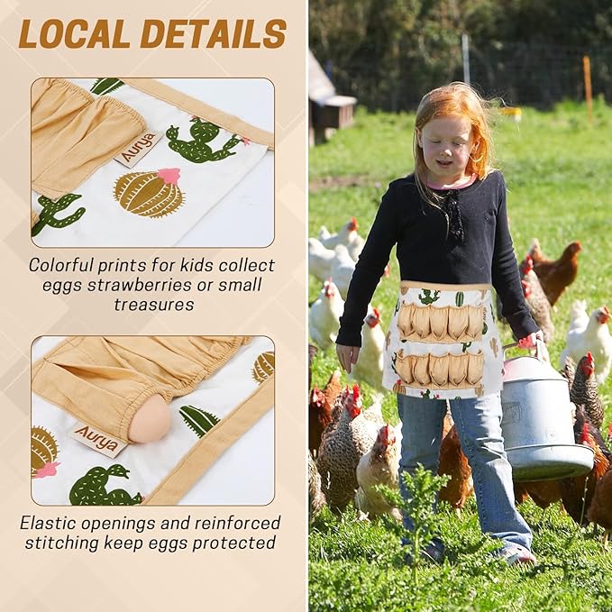 Aurya Kids Egg Collecting Apron - Chicken, Hen, Duck, Goose Gathering Holder for Children