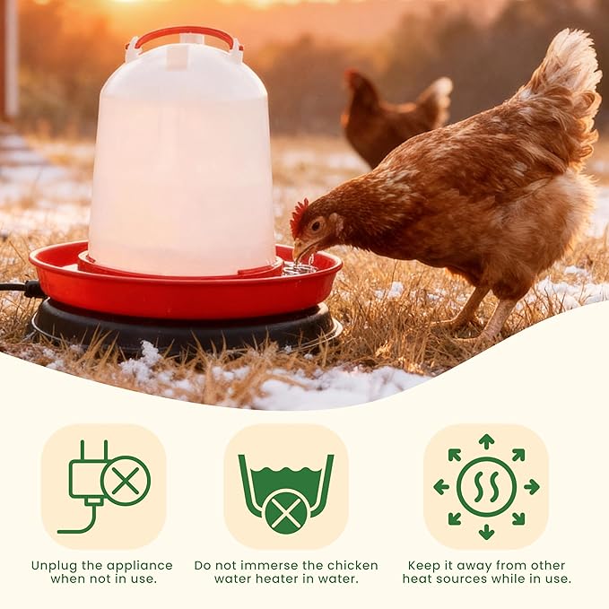 HIRALIY Chicken Heated Waterer, 12 Inch, Anti-Scald PE Surface and Thickened Power Cord, Suitable for Chickens, Ducks, Geese and Pigeons Outdoor Winter Drinking Water