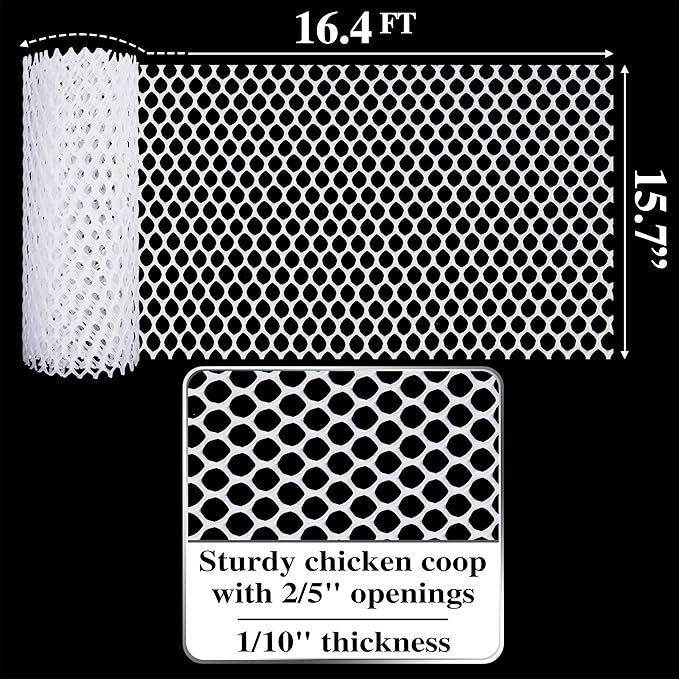 MaPorch Plastic Chicken Wire Mesh Fence with Scissors - White Mesh, 15.7" x 16.4 ft - Quick-Install Chicken Wire Fencing - Durable Garden Netting Plant Protectors from Animals - Pet & Poultry Netting
