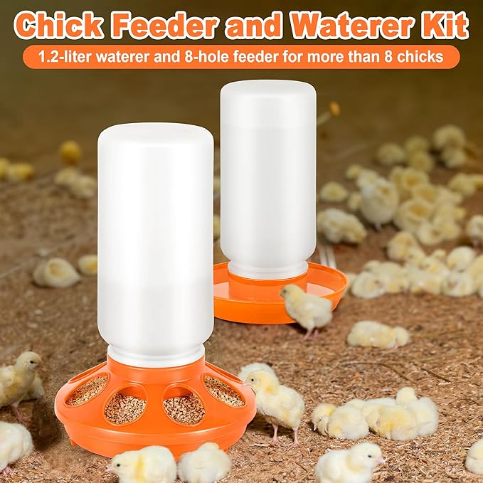 Plastic Baby Chicken Feeder and Waterer Set (Orange)
