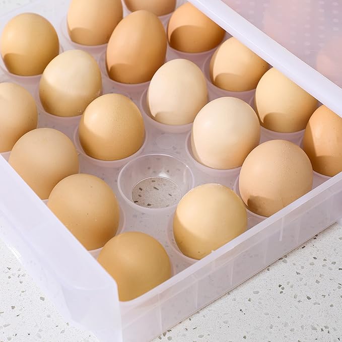 Cq acrylic Egg Container for Refrigerator,2 Tier Holder for Refrigerator organization,Clear Stackable Egg Dispenser, Plastic Egg Storage Bins for Fridge Organizers and Storage