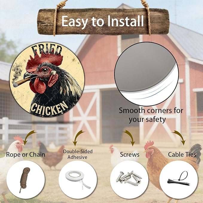Farm Chicken Cock Hen Round Metal Tin Sign Rooster Fried Chicken Poster Home Decor Garage Bar Restaurant Kitchen Cafe Bar Pub Wall Art Decor 8 Inch