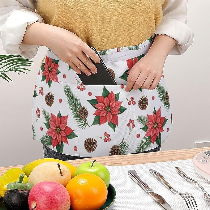 Short Aprons for Servers Unisex Chef Works Waitress Apron with 3 Pockets