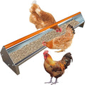 Chicken Feeding Trough 45 Inch, Heavy Duty Galvanized Steel Coop Feeder with Crossbar & Drainage Holes, Large Capacity Metal Poultry Trough Feeder for Ducks, Birds Orange