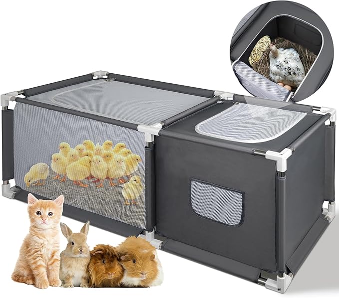 49.6"x19.7"x19.7" Brooder Box for Chicks with Dual Zipper Doors, Oxford Fabric & Mesh Chicken Brooder Box with Two-Zone, Small Animals Playpen Indoor Outdoor for Chicks, Ducks, Kitten, Puppy, Rabbits