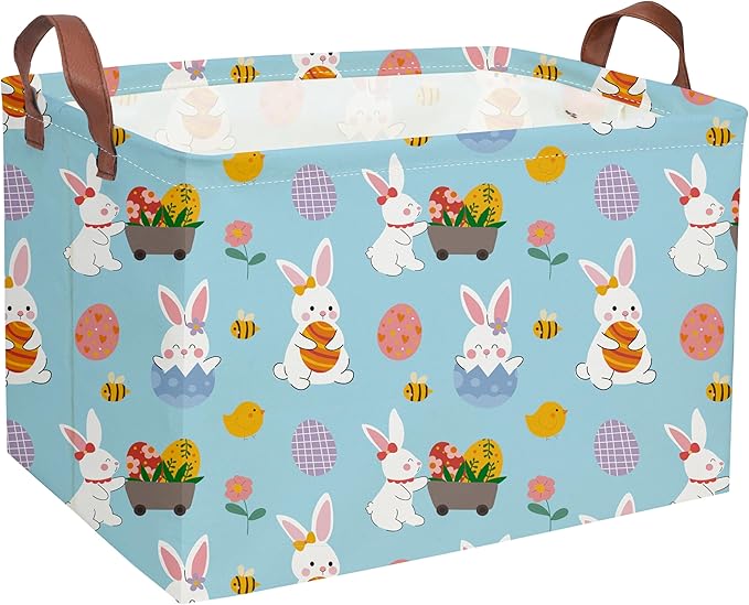 Rectangular Easter Basket Kids Gift Baskets Empty Baby Basket for Boys and GirlsToy Storage Bins Organizer Bin Box Cute Room Decor for Home(Blue easter)