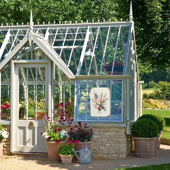 Flowers Metal Signs Magritte Sign Aluminum Sign Vintage Tin Sign Retro Wall Decor for Living Room Bedroom Garden Yard Greenhouse 8×12 Inches