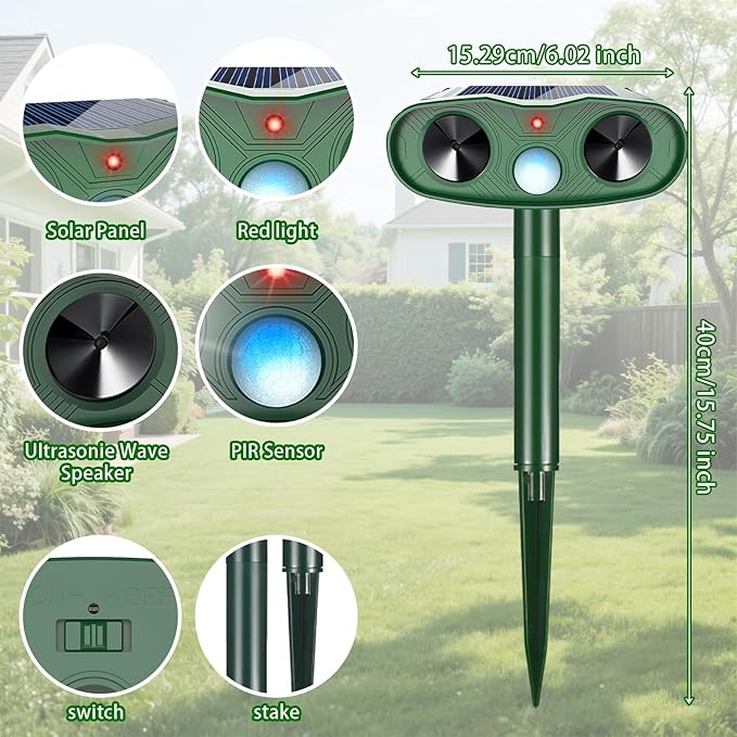 2026 IP65 Sonic Raccoon Fortress Pro Deer Repellent Outdoor, Solar Ultrasonic Animal Repellent Outdoor Squirrel Deterrent with Motion Sensor to Scare Cat Rabbit Skunk Dog Out of Garden Farm(4Pack)