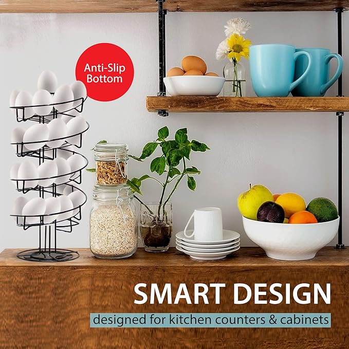 Shop Square Spiral Egg Holder Countertop - Holds 3 Dozen - Fresh Egg Storage Skelter Rack for Counter with Non-Slip Base, Black
