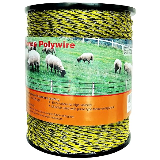 Electric Fence Polywire Upgraded 1722 Feet，525 Meter，6 Stainless Steel Strands for Reliable Conductivity and Rust Resistance，Portable Electric Fence Rope