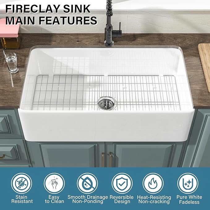 Extra Large White Farmhouse Sink 36 x 20 Inch, Firecaly Apron Front Undermount Farm Kitchen Sink Deep Single Bowl for Kitchen, w Accessories 2 Types, Fits MIN. Cabinet Size: 24"Dx39"W