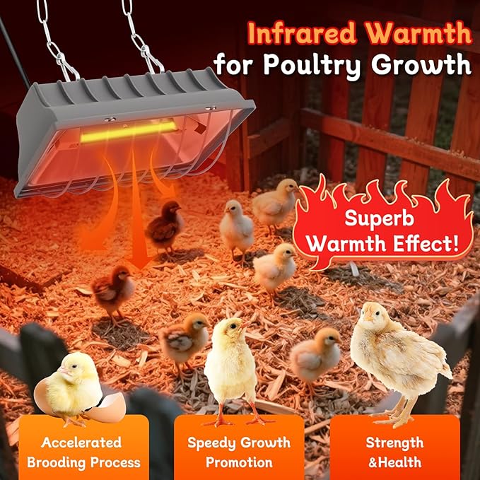 Chicken Coop Heater Lamp,250W Brooder Heating with Temperature Control Adjustable Hanging Height for Chicken,Cat Bed,Dog Kennel,Reptiles & Incubators,Poultry Heating Warm in Winter