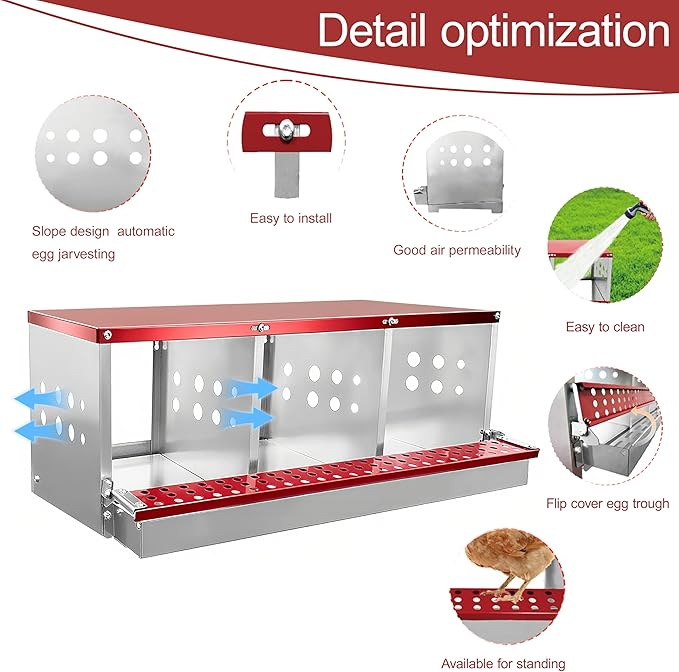 XINYI Chicken Nesting Boxes for Laying Eggs, Metal Coop for 3 Chickens,Roll Away Nesting Boxes,Easy Egg Collection, Brooder Box for Rabbit, Squirrel, Parakeet, Owl, Cockatiel, Robin