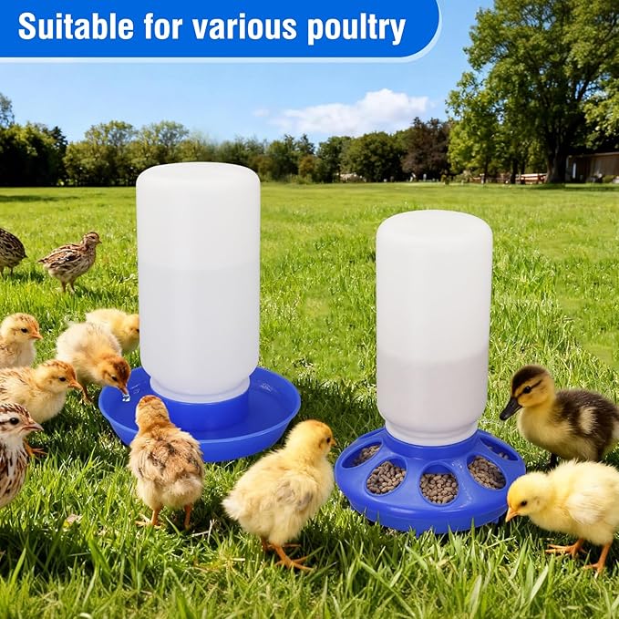 Chick Feeder and Waterer Set No Waste Automatic Chicken Feeder and 1L Waterer for Baby Chicks, Ducks, and Quail – Brooder Starter Kit (Blue)