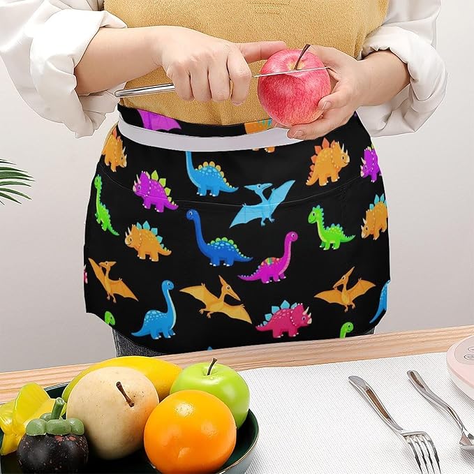 Unisex Apron for Cooking Server Waitress Half Waist Apron with 3 Pockets